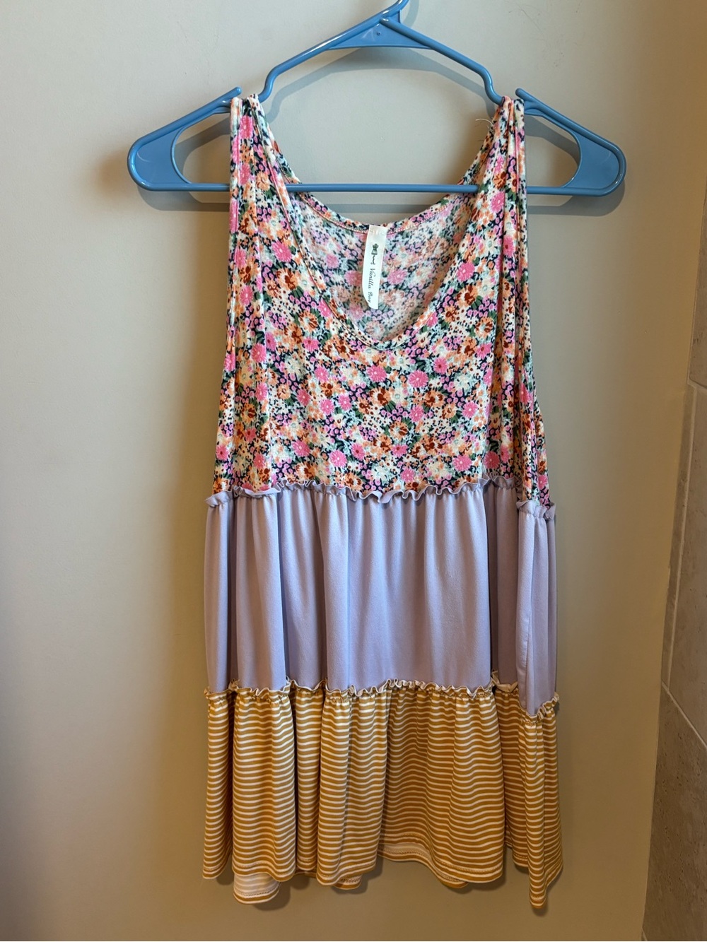 Vanilla Bay Women’s Floral, Lavender, and Yellow Tiered Tank